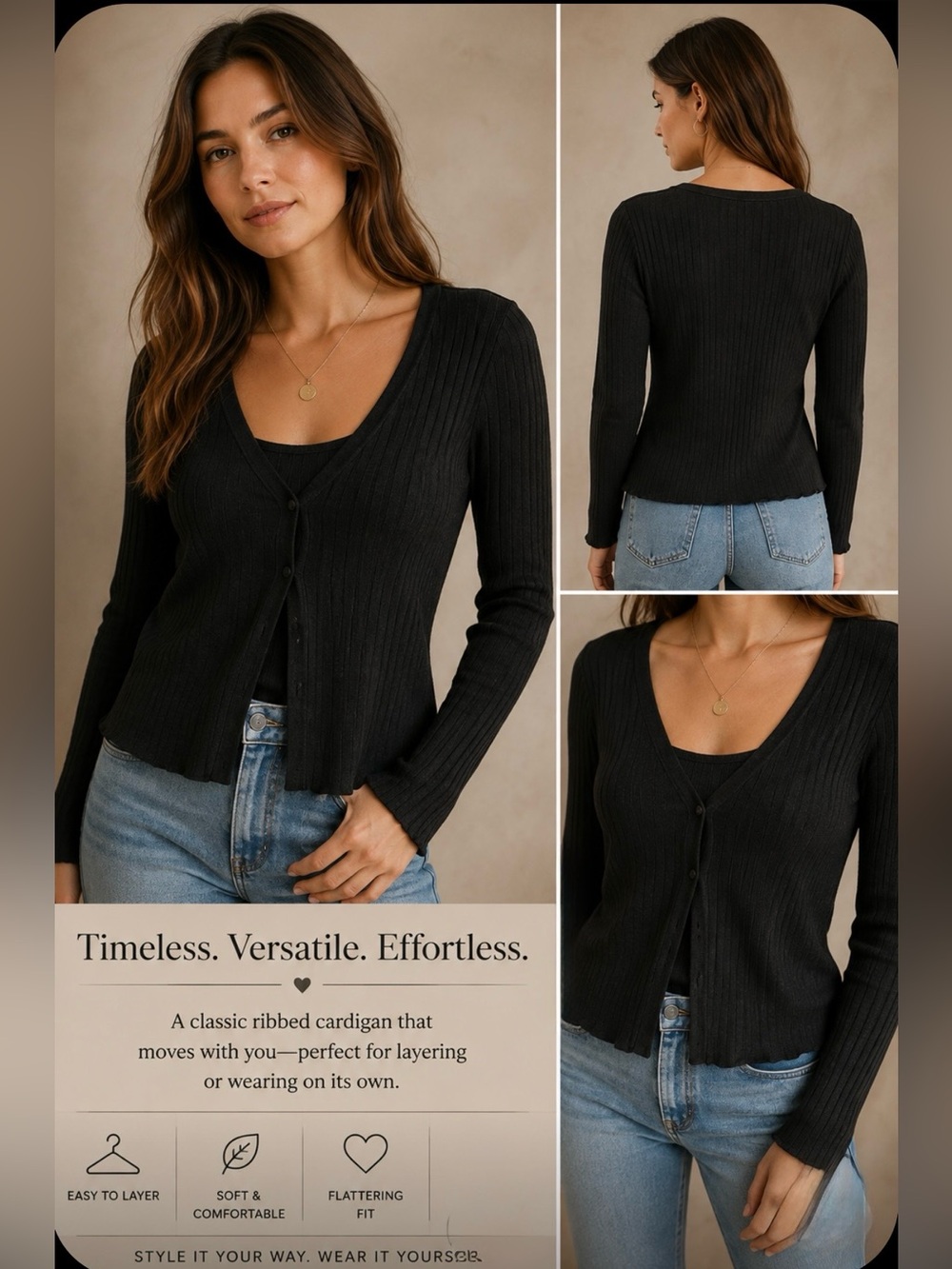 Old Navy Black Ribbed V-Neck Long Sleeve Cardigan xl